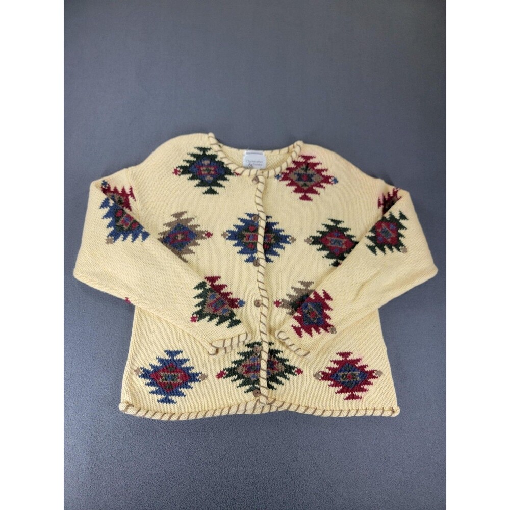 Vintage Christopher & Banks Sweater Womens Medium Aztec Knit Hand Embroidered